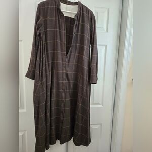 Muji Japan Cotton Flannel Shirtdress In Smoky Brown Check Size Med